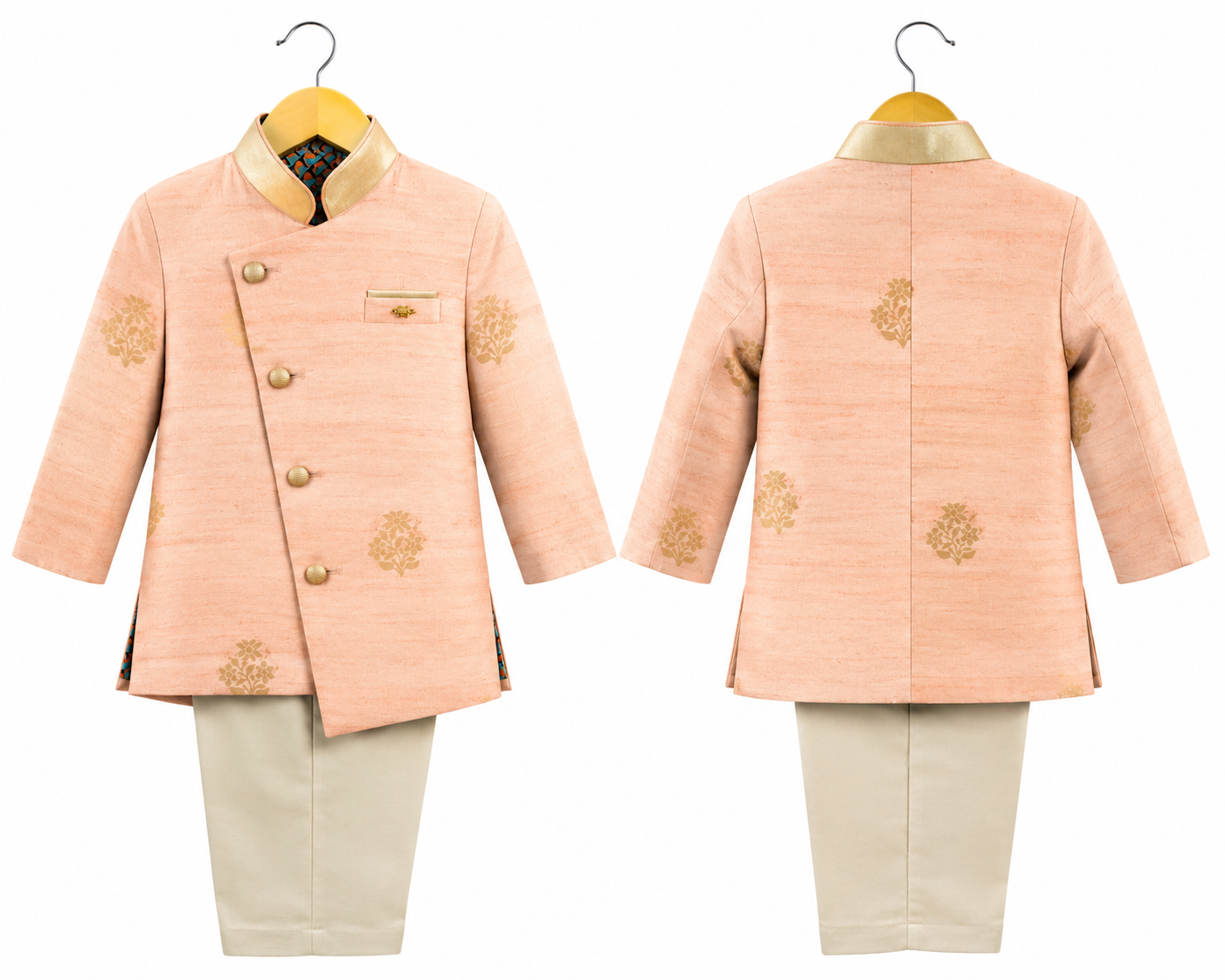 Boys Peach Designer Indo-Western Sherwani Set with Trouser