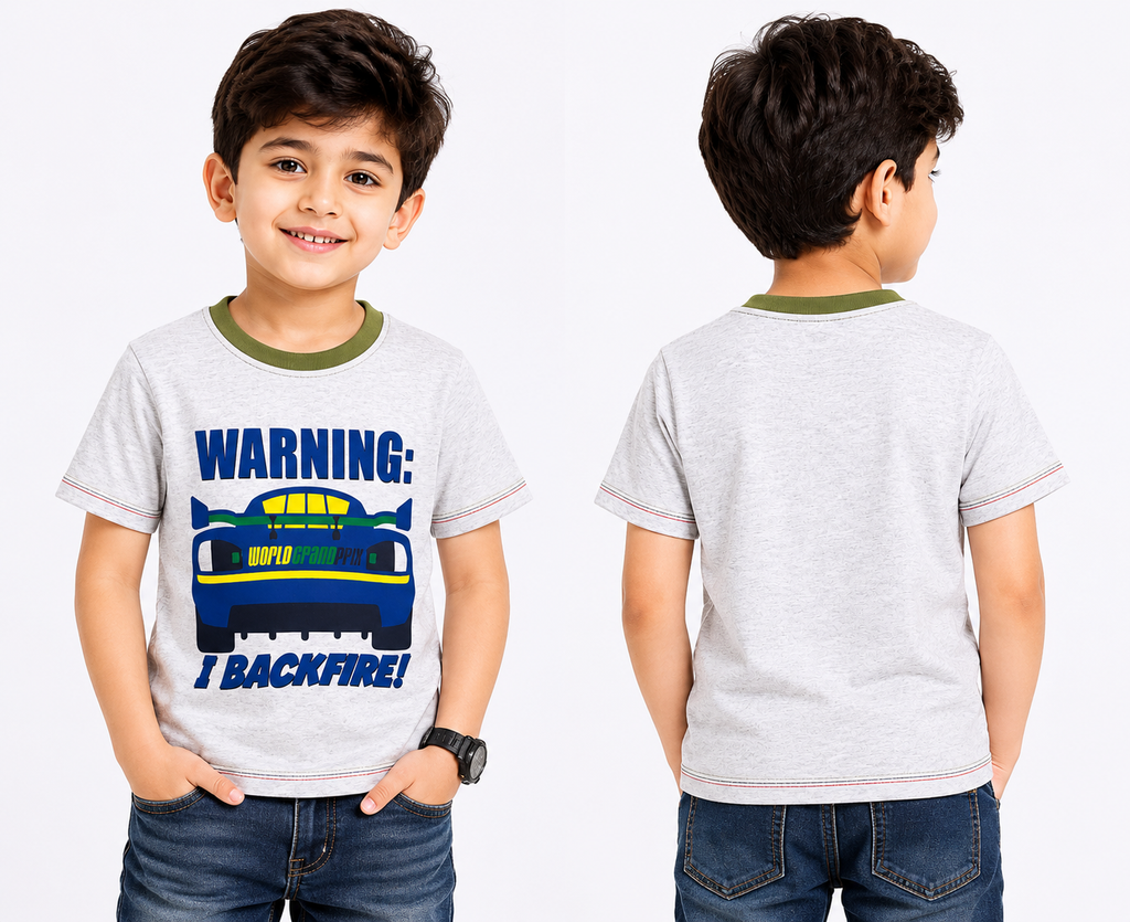 Boys Racing Car Graphic Printed Half Sleeve T-Shirt