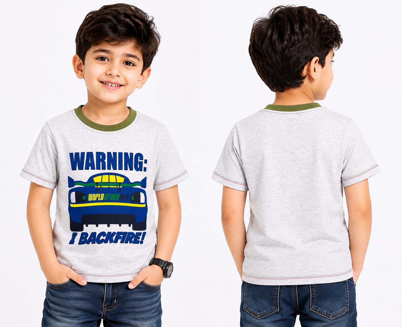 Boys Racing Car Graphic Printed Half Sleeve T-Shirt