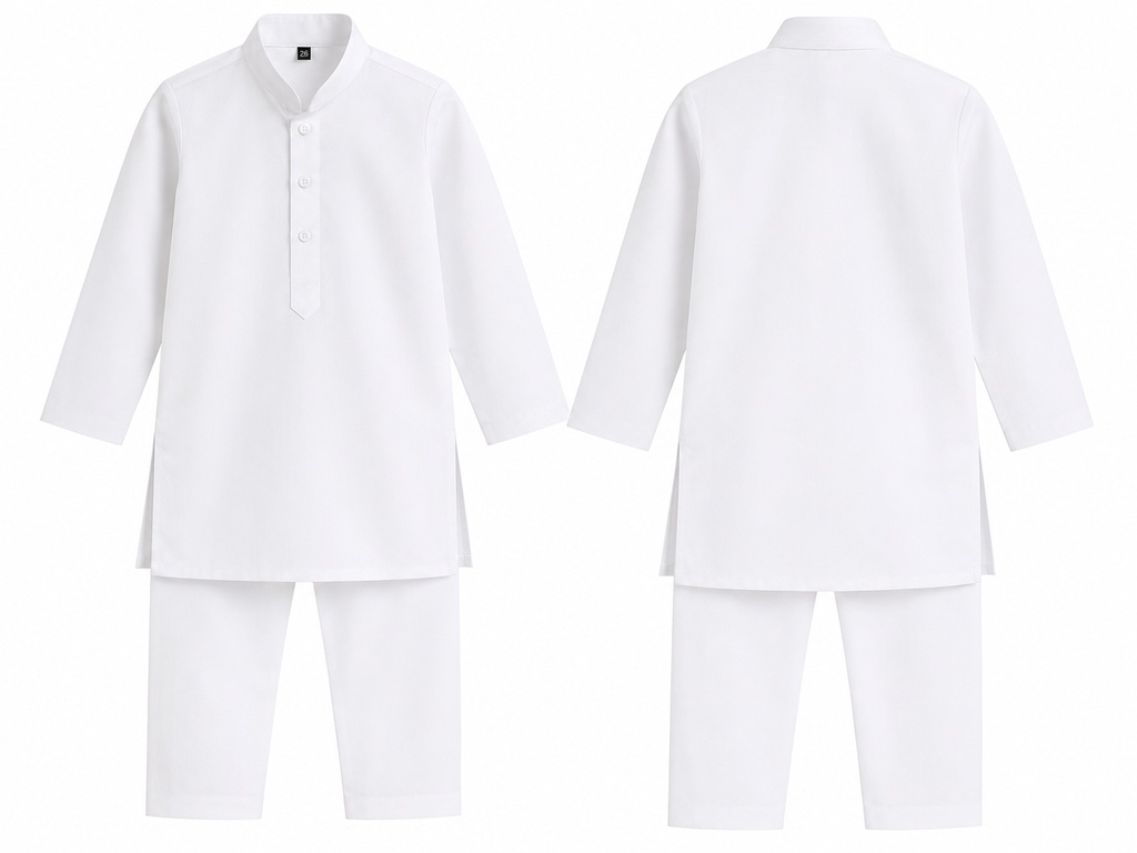 Boys White Cotton Kurta Pajama Set