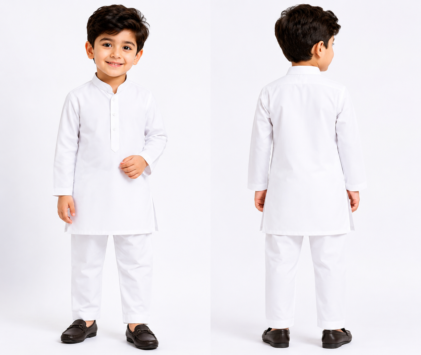 Boys White Cotton Kurta Pajama Set