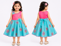 Girls Pink & Aqua Blue Embroidered Party Wear Dress
