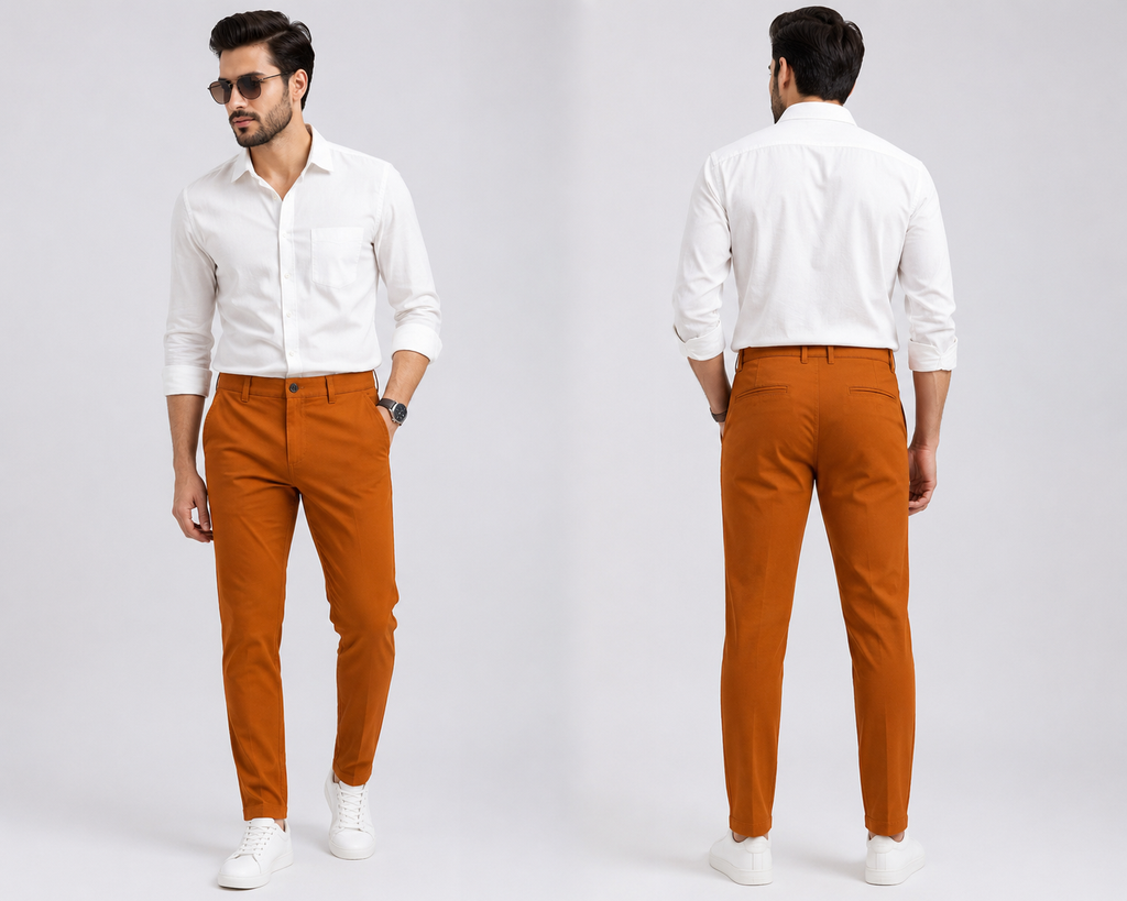 Men's Rust Orange  Narrow Fit Casual Trouser