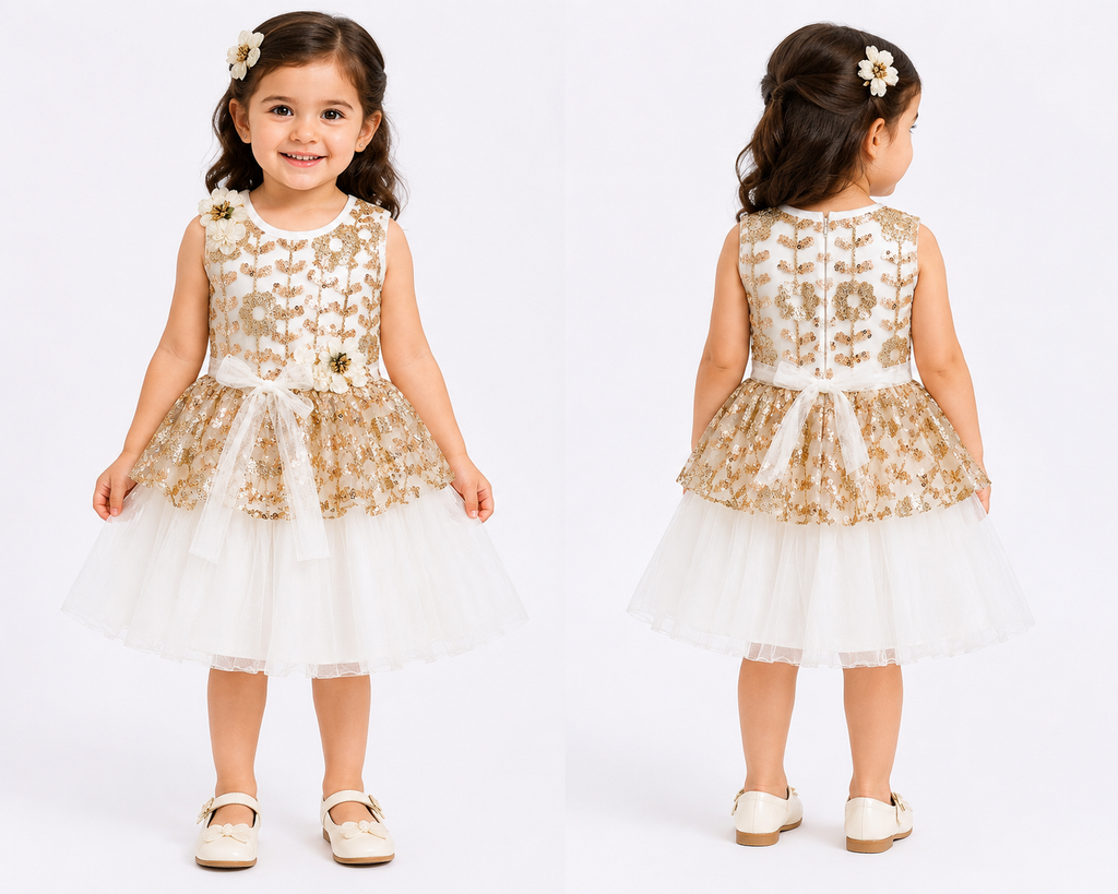 Girls Gold Sequin Party Wear Frock for Kids