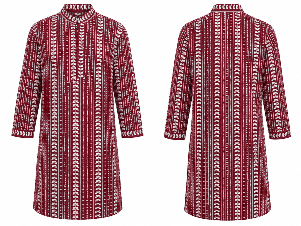 Men's Maroon Printed Ethnic Kurta