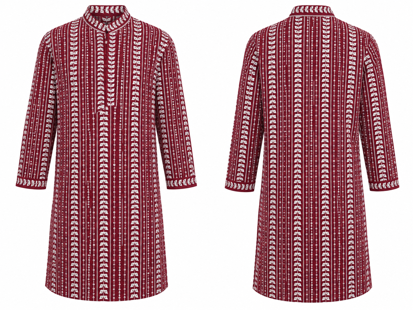 Men's Maroon Printed Ethnic Kurta
