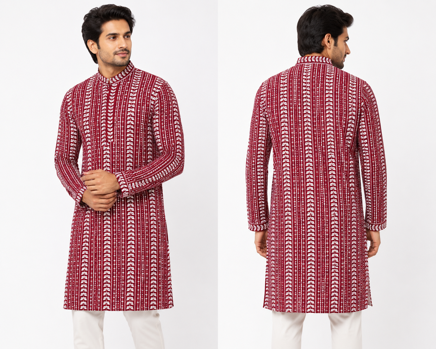 Men's Maroon Printed Ethnic Kurta
