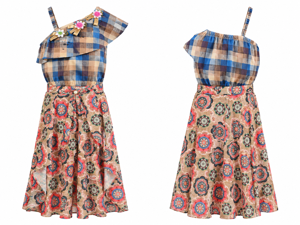 Girls One-Shoulder Floral Printed Party Dress