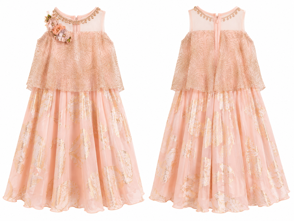Girls Peach Princess Party Gown