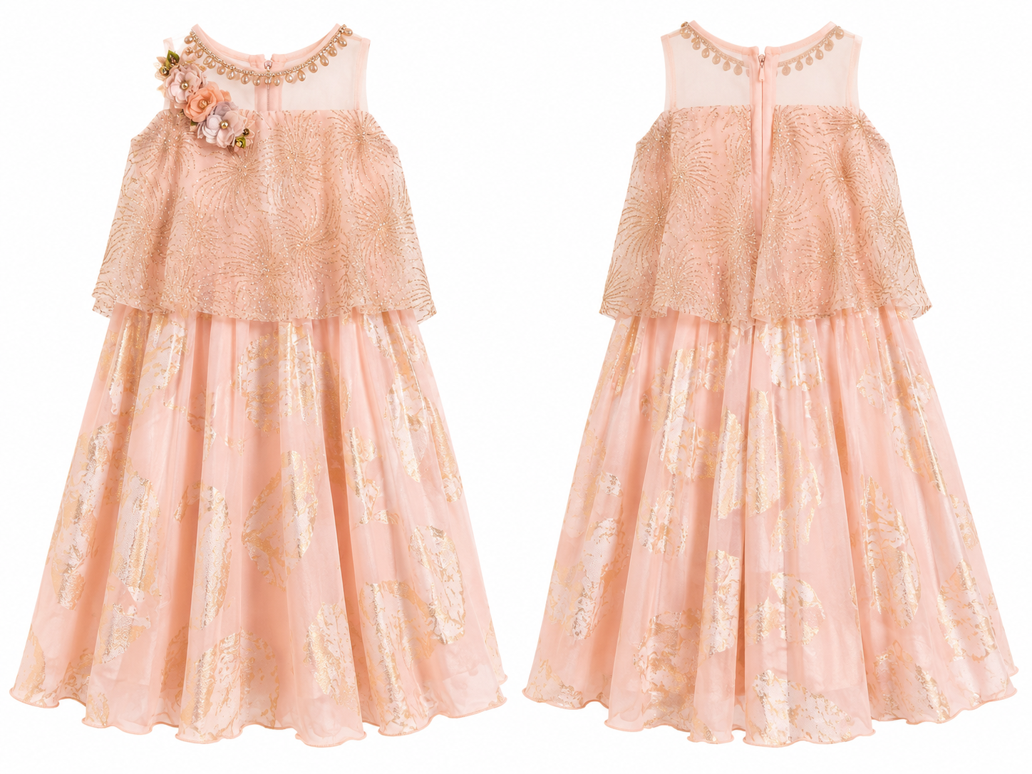 Girls Peach Princess Party Gown
