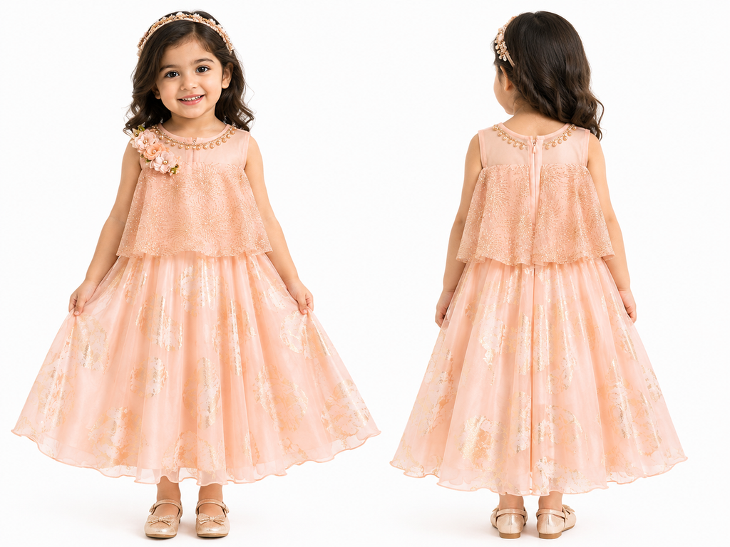 Girls Peach Princess Party Gown