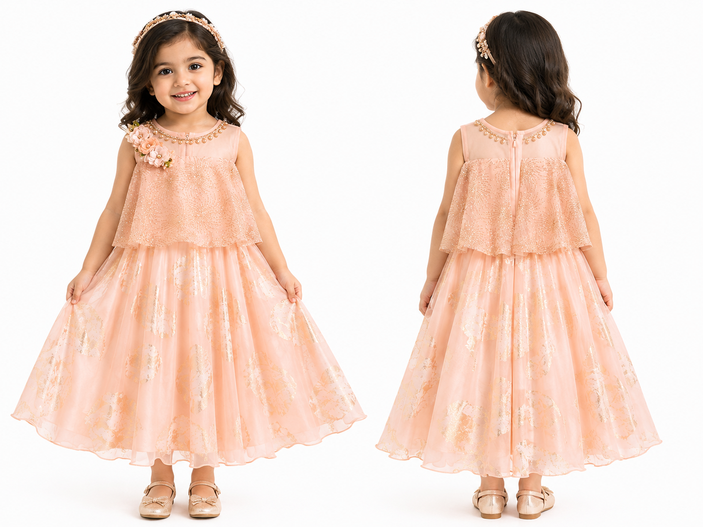 Girls Peach Princess Party Gown