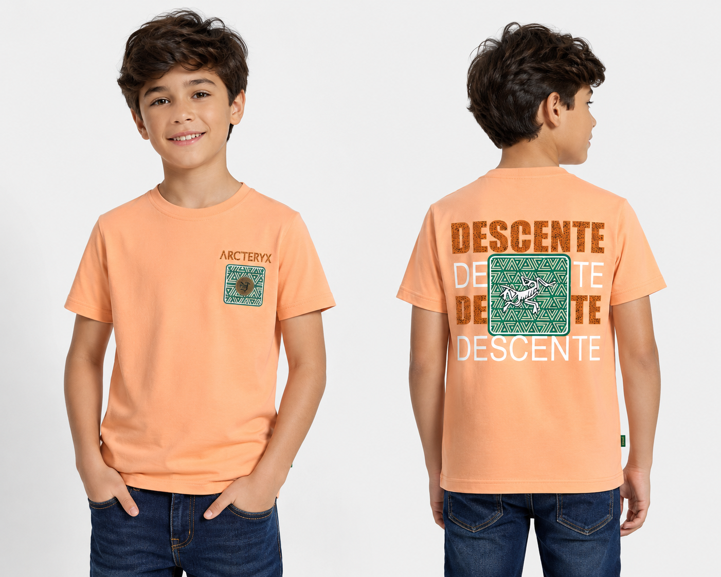 Boys Peach Graphic Printed Cotton T-Shirt