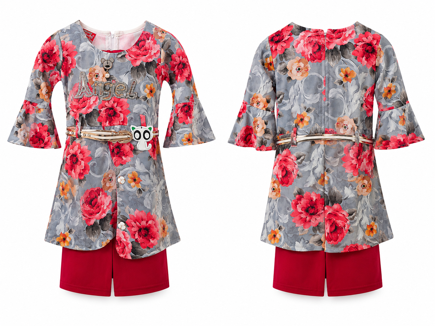 Girls Floral Printed Tunic & Shorts Co-ord Set