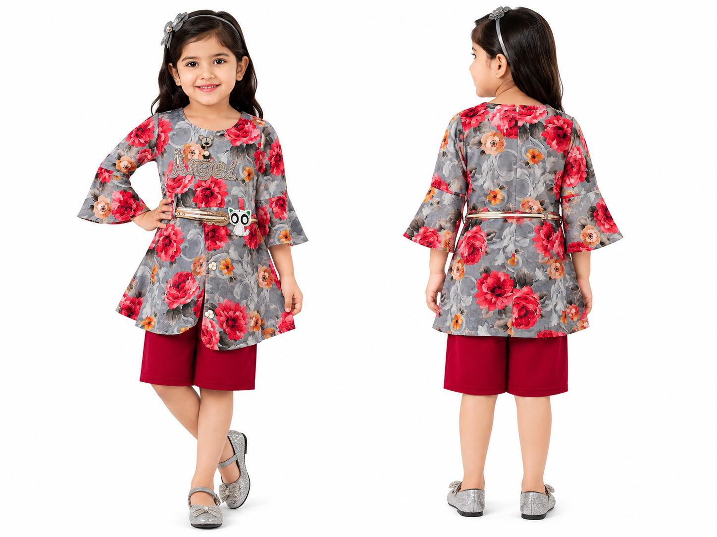 Girls Floral Printed Tunic & Shorts Co-ord Set